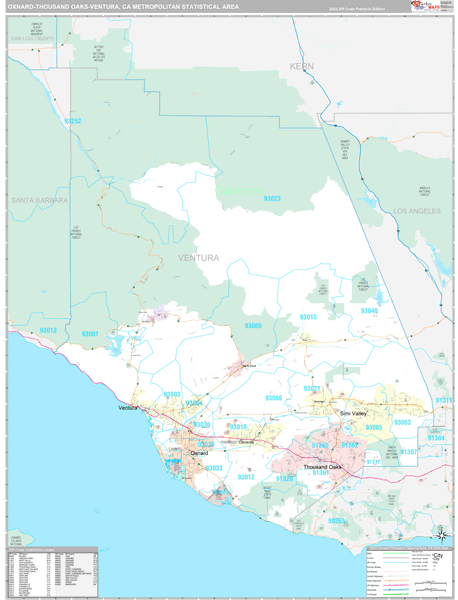 Oxnard-Thousand Oaks-Ventura, CA Metro Area Wall Map